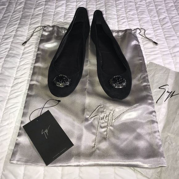 Giuseppe Zanotti Shoes - Giuseppe Zanotti Flats - Black Suede, Size 10 US, with Dust Jacket